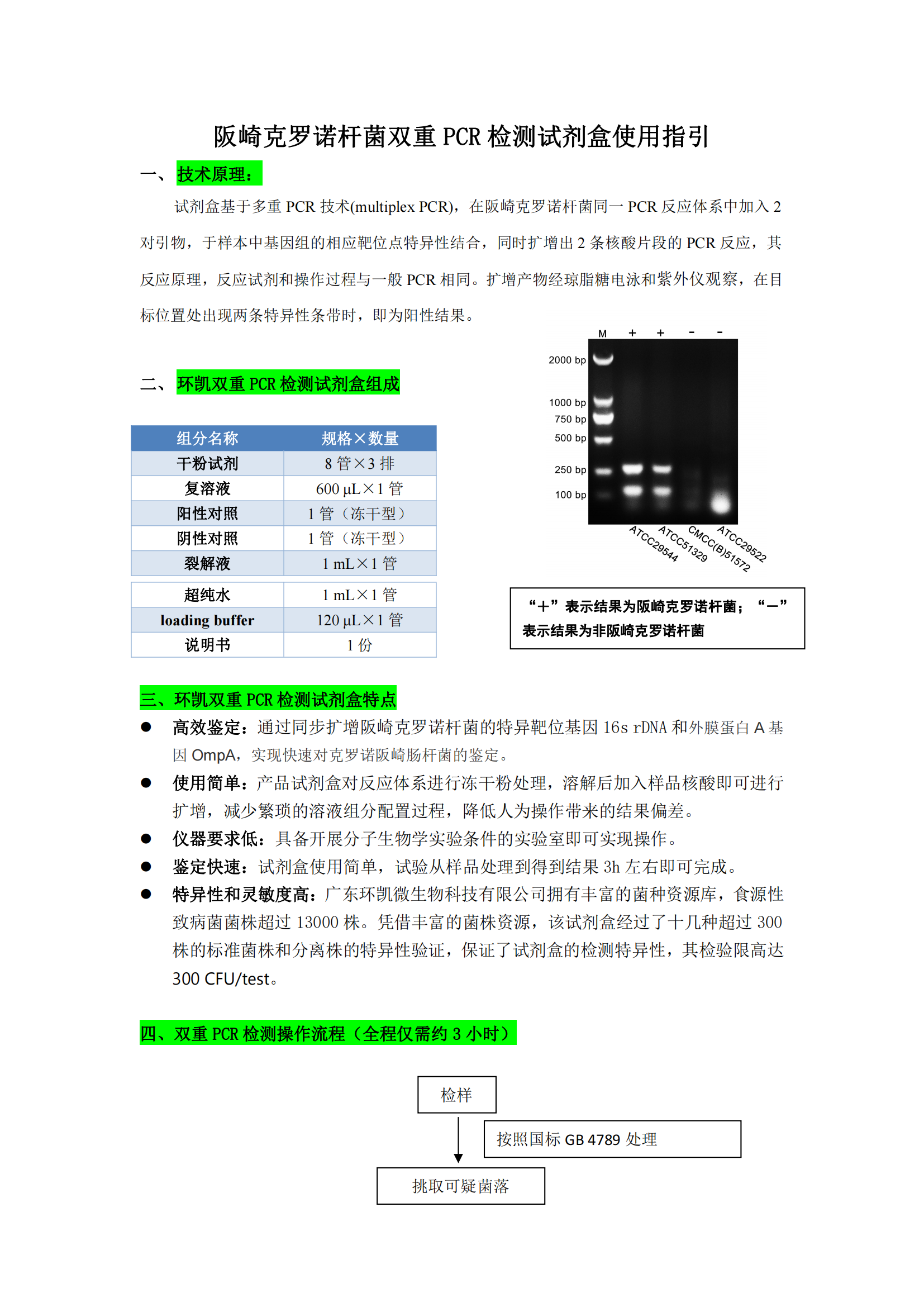 阪崎克羅諾桿菌雙重PCR檢測試劑盒 產品使用說明書